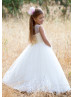 Beaded Ivory Lace Tulle Flower Girl Dress Ball Gown